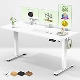 Veken 55 Inch Large Electric Standing Desk, Gaming Table, White | Height Adjustable Sit Stand Up Computer Tables for Home Office, Study , Writing, Suit students, employees and group work