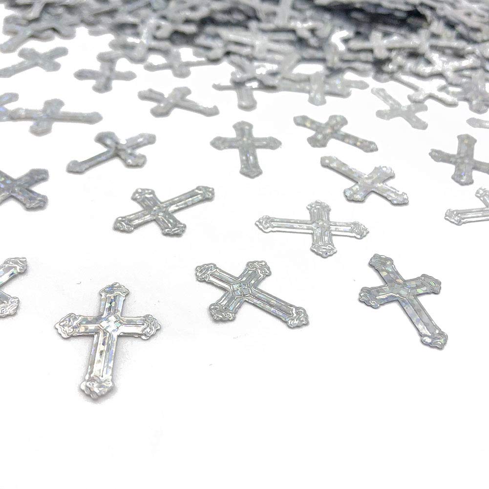 Sliver Cross Confetti | Glitter Confetti Sprinkles for Bridal Baptism Thanksgiving Memorial Day Festival Decorations | Metallic Foil | 45g 1.6OZ 1000Pcs