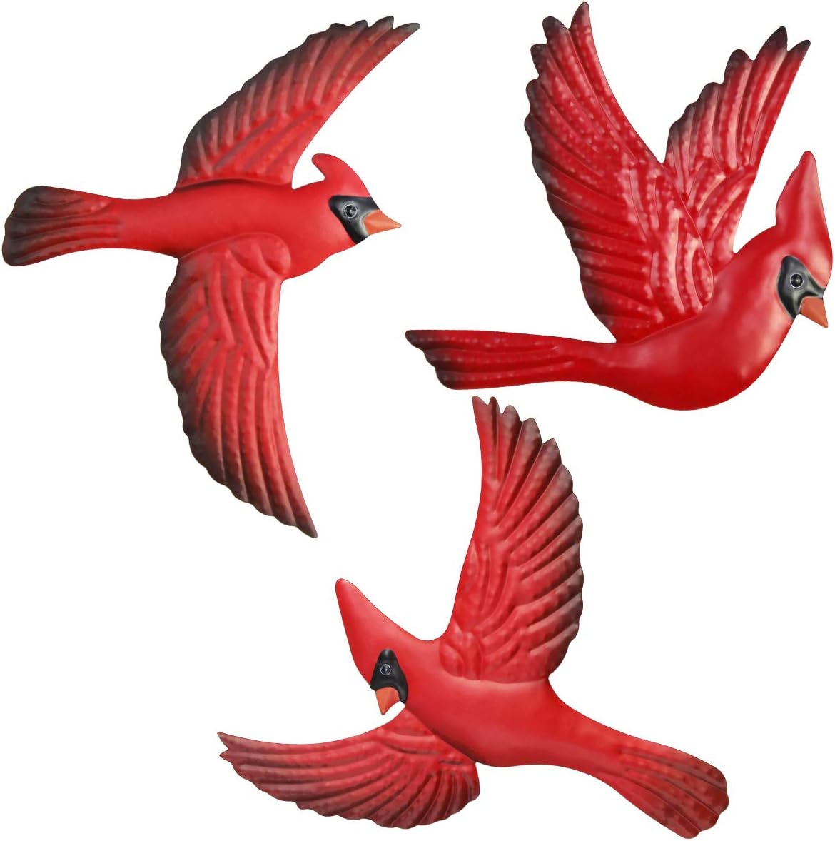 Plaques & Wall Art - FANWNKI Red Metal Birds Cardinal Set of 3 Wall Art Decor Sculptures Hanging for Christmas Outdoor Indoor Home Garden Porch Fence
