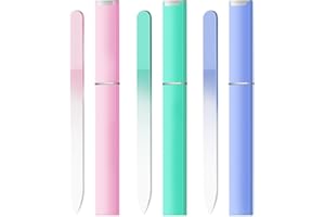 OHOO Glass Nail Files Double Side Polish Crystal Fingernail File with Case Manicure Salon Nail Care for Women Girls Pink Green Blue, 240 Grit, 3 Pack