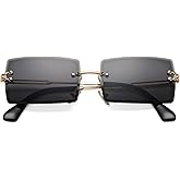 Rectangle Sunglasses for Men/Women Small Rimless Square Shade Eyewear