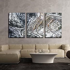 3 Piece Canvas Wall Art - Eagle Eye View of Long Curve Road in Mountain Areas - Modern Home Art Stretched and Framed Ready to Hang - 16"x24"x3 Panels