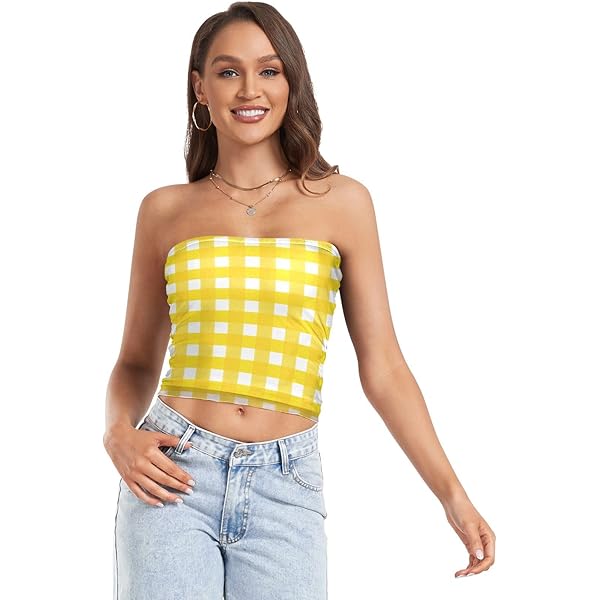 OTVEE Womens Tube Tops Polka Dots on Orange Strapless