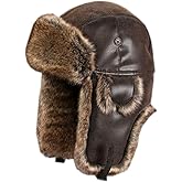 Oncefirst Unisex Aviator Hat Faux Leather Pilot Cap Winter Trapper Hunting Hat