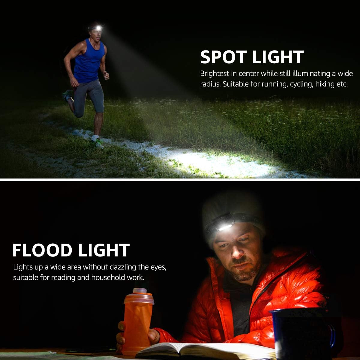 LED Headlamp Flashlights, Super Bright Head Lamps with Red Lights and 6 Modes, Compact and Lightweight, Perfect for Adults and Kids, Pack of 2, Batteries not included: Home Improvement
