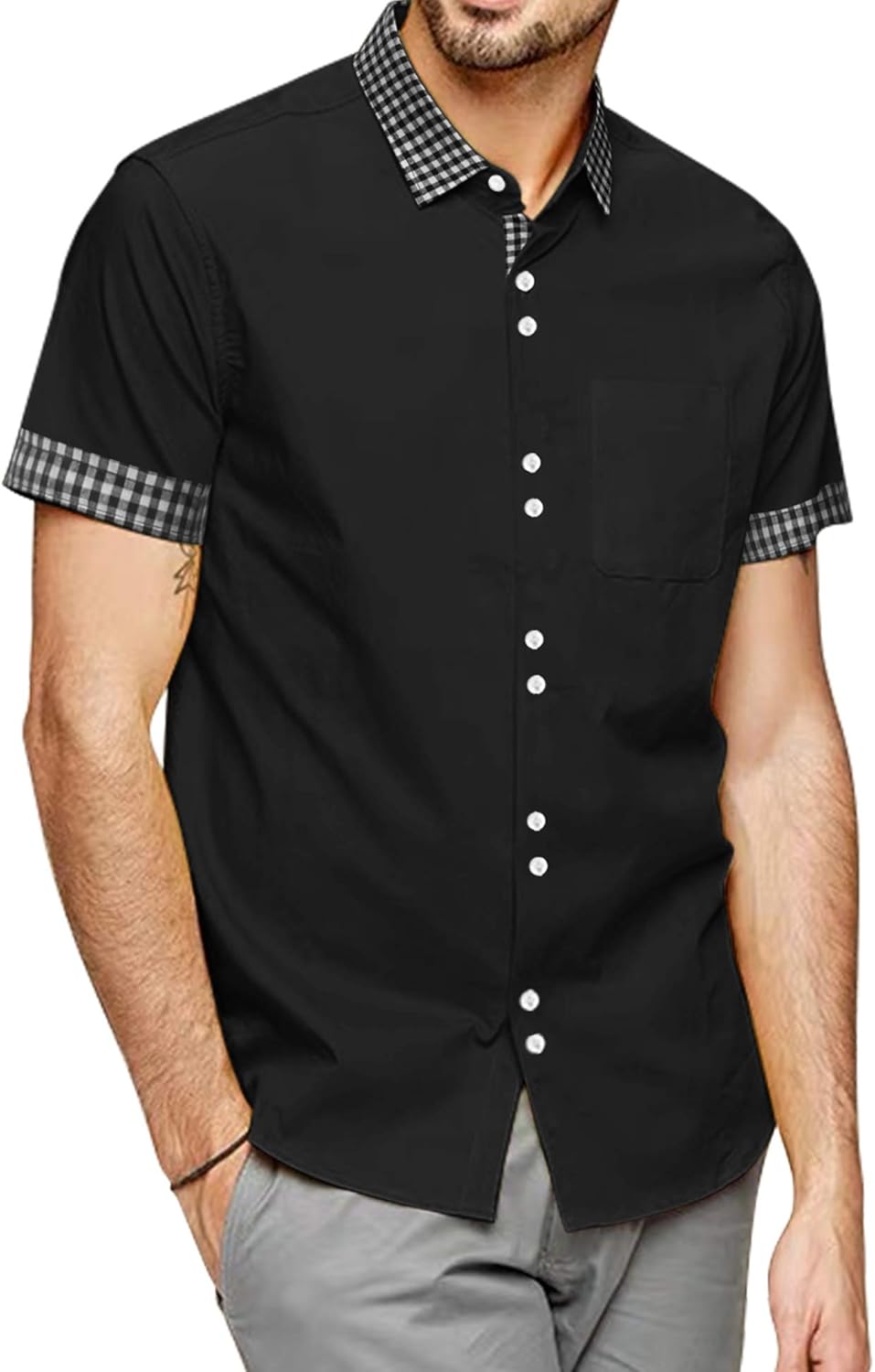 mens short sleeve button down collar dress shirts