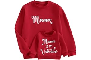 Omkzanbi Mommy and Me Valentines Day Outfit Mama & Mama is My Valentine Sweatshirt Long Sleeve Pullover Family Matching Shirt