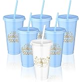 Jingmore Birthday Party Tumblers 24 oz Squad Plastic Tumblers with Lid and Straw for 20th 30th 40th 50th 60th Birthday Decorations Favor for Women Adults(White, Blue,6 Pcs)