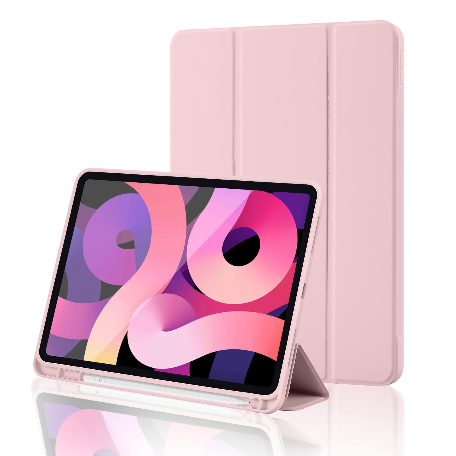 iPad (A16) 11th Generation Case 11 Inch 2025, iPad 10th Generation Case 2022 10.9 Inch with Pencil Holder, Soft TPU Back Slim Smart Protective Trifold Stand Cover, Auto Wake/Sleep, Pink