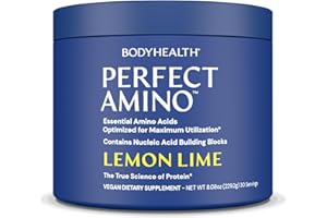 BodyHealth PerfectAmino Powder - BCAA and EAA Powder for Pre and Post Workout - Amino Acid Energy Drink for Men and Women to Support Lean Muscle and Recovery - Lemon Lime - 30 Servings