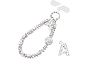 VirgoCCY Letter Diamond Phone Charm With Phone Tether Tab, Luxury Bling Diamond Glitter Wrist Strap, Hanging Accessory Anti-loss Phone Lanyard Gifts for Women Girls-A