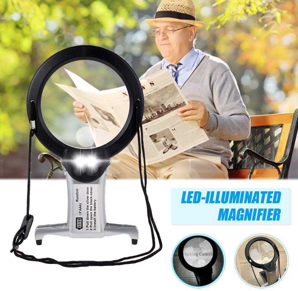 Rumfo Magnifier with Double LED Light Hands Free Chest Rest LED Magnifier Lighted Knitting