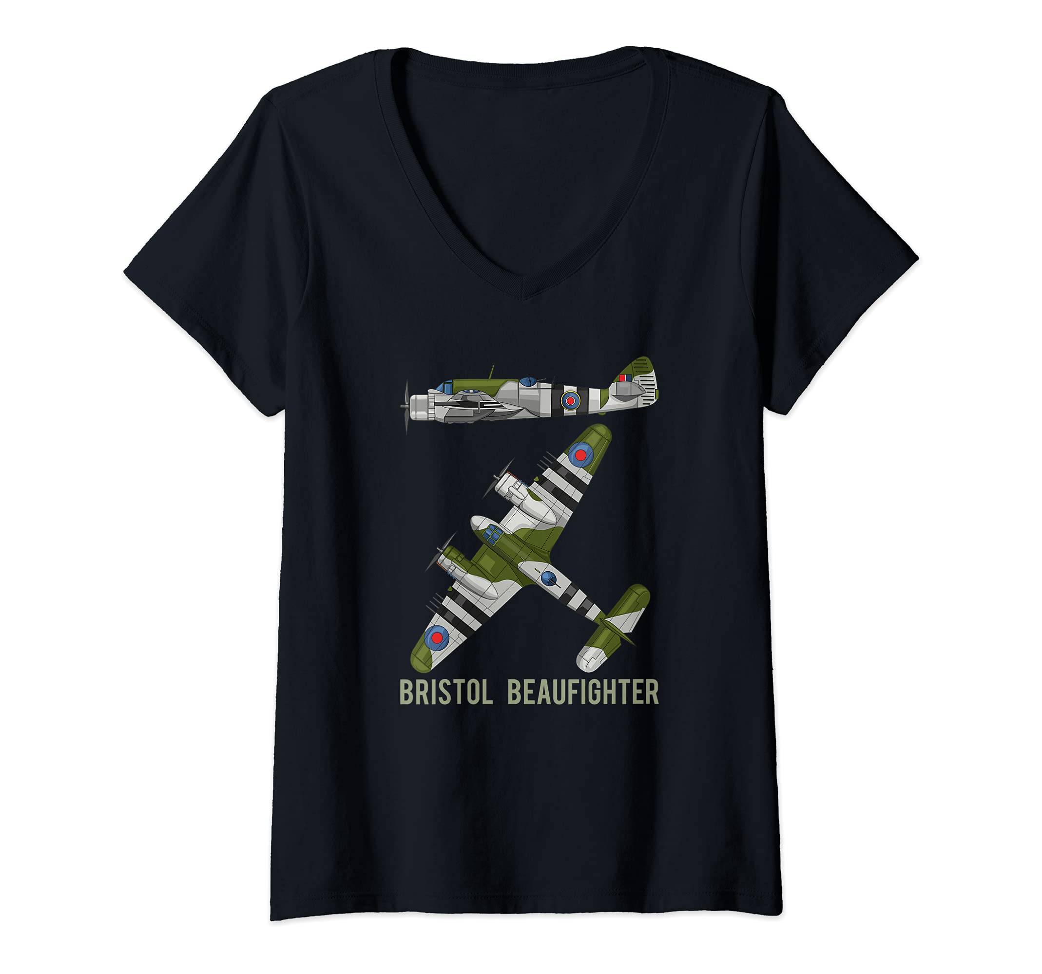 Womens Bristol Beaufighter British WW2 Plane Airplane V-Neck T-Shirt