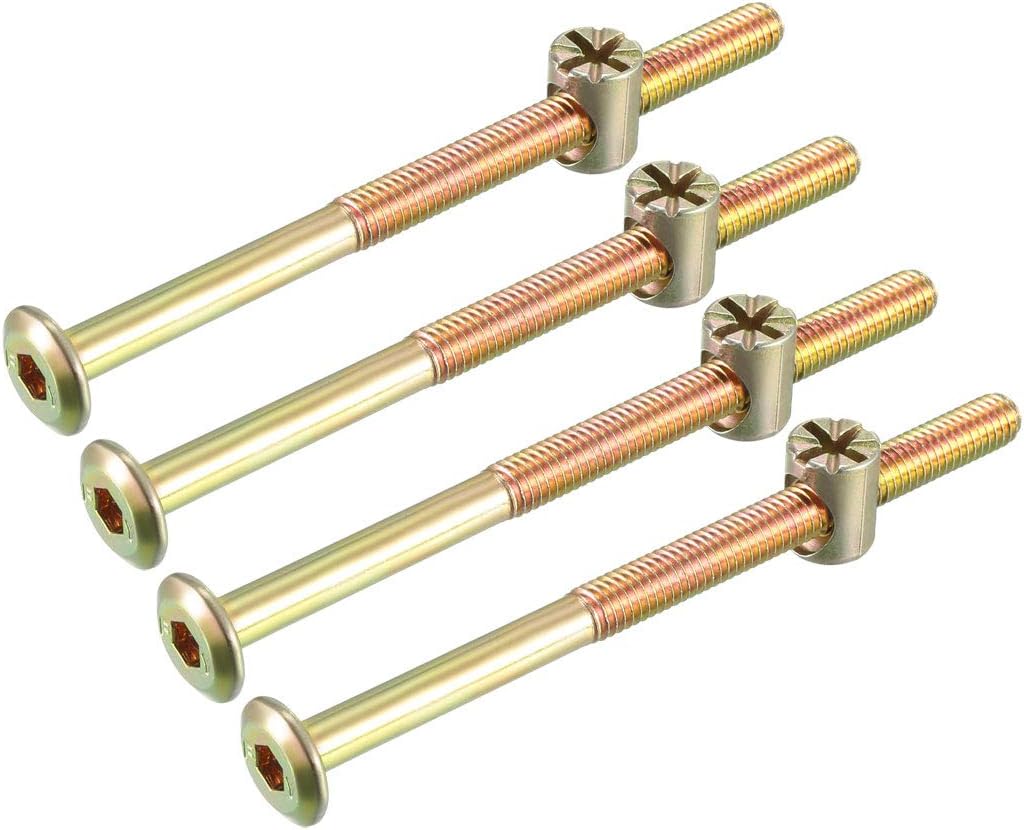 sourcing map M6x90mm Furniture Bolt Nut Set Hex Socket Screw 52mm Thread Length with Barrel Nuts for Beds Headboards Chairs 4 Sets