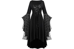 SINZELIMIN Women Vintage Maxi Dresses Gothic Plus Size Skull Lace Print Halloween Party Dress Long Sleeve Bandage Swing Dress