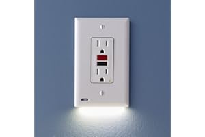 Single - SnapPower GuideLight [For GFCI Outlets] - Replaces Plug-In Night Light - Electrical Receptacle Wall Plate with LED Night Lights - Auto On/Off Sensor - (GFCI, White)