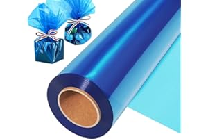 CYEAH 100 ft x 34 in Extra Wide Cellophane Wrap Roll Blue, 2.5 Mil Thick Transparent Blue Cellophane Wrapping Paper, Colored Cellophane Wrap for Candies, Gift Flower Basket Decoration