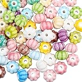 PONABEADIY 1 Box 80PCS Ceramic Pumpkin Shaped Beads with Holes Mixed Color Handmade Assorted Glazed Porcelain Spacer Loose Bead Charm Bulk for Jewelry Making Necklaces Bracelets DIY Craft Supplies