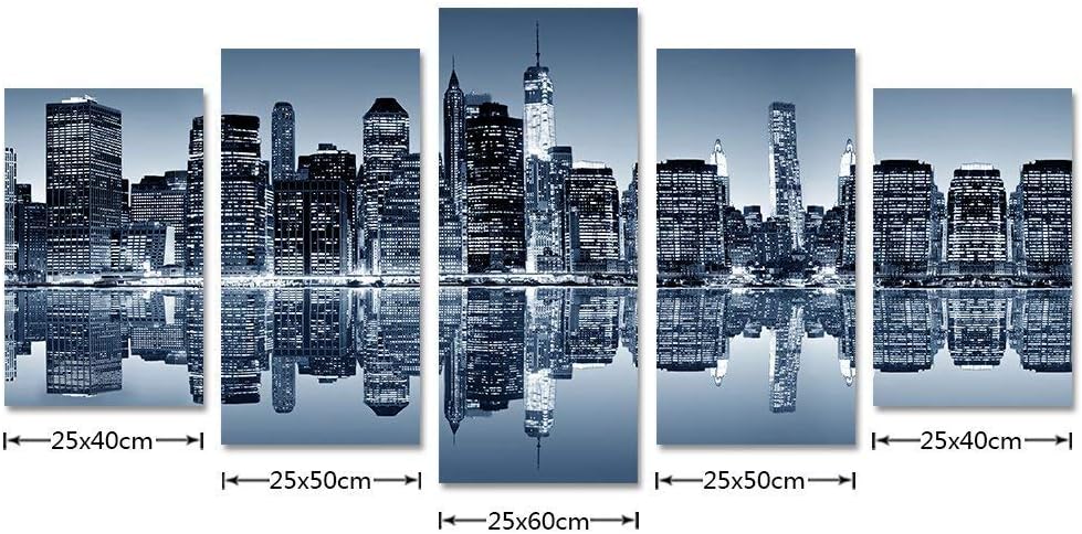 ARTGOW 5 Piece New York City Beautiful Night View Canvas Wall Art Home Décor Print Poster Paintings for Living Loom Framed Ready to Hang (Bule)