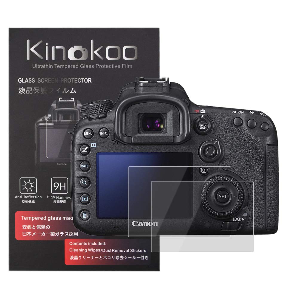 kinokoo Screen Protector for Canon EOS 7D Mark II/6D Mark II/EOS 7D2/6D2 camera, 0.25mm 9H Hardness Tempered Glass Film for EOS 7D2/6D2 camera - Bubble Free& Anti-Scratch&Anti-Finger Print (2 Pack)