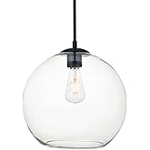 Elegant Lighting Living District Baxter 1-Light Metal Pendant in Black & Clear Finish