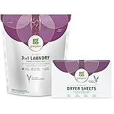 Grab Green 3-in-1 Laundry Detergent Pods and Dryer Sheet Bundle, 60 Count Pods and 80 Dryer Sheets, Lavender Vanilla Scent, Plant and Mineral Based Laundry Essentials