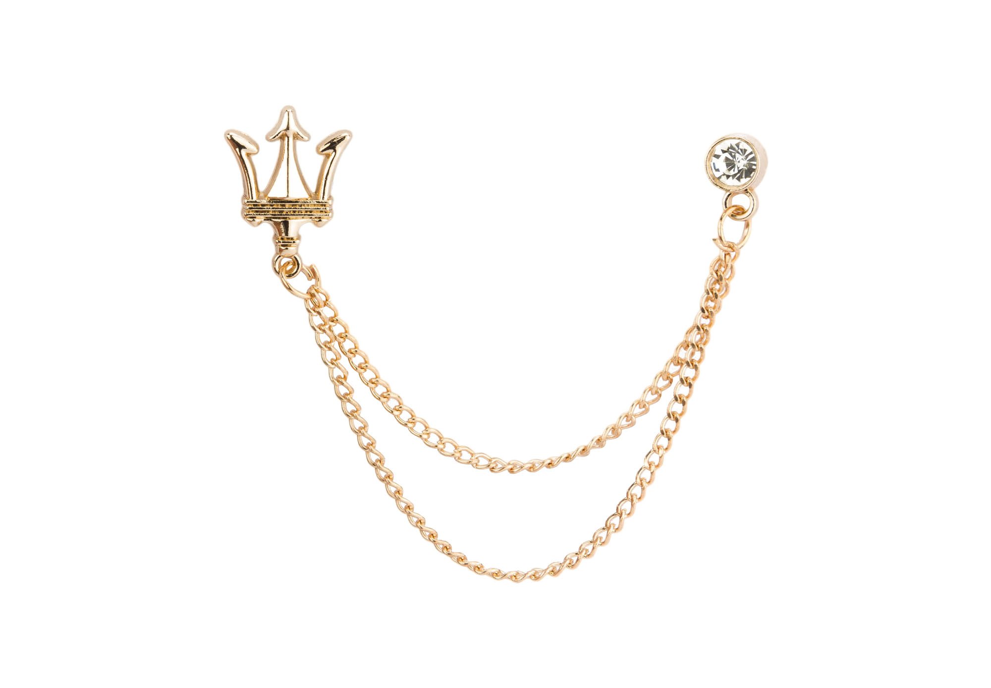 Brooch Lapel Pin for Men Gold Crown with Stone Collar Chain Lapel Pin Badge Coat Suit Wedding Gift Party Shirt Collar Accessories