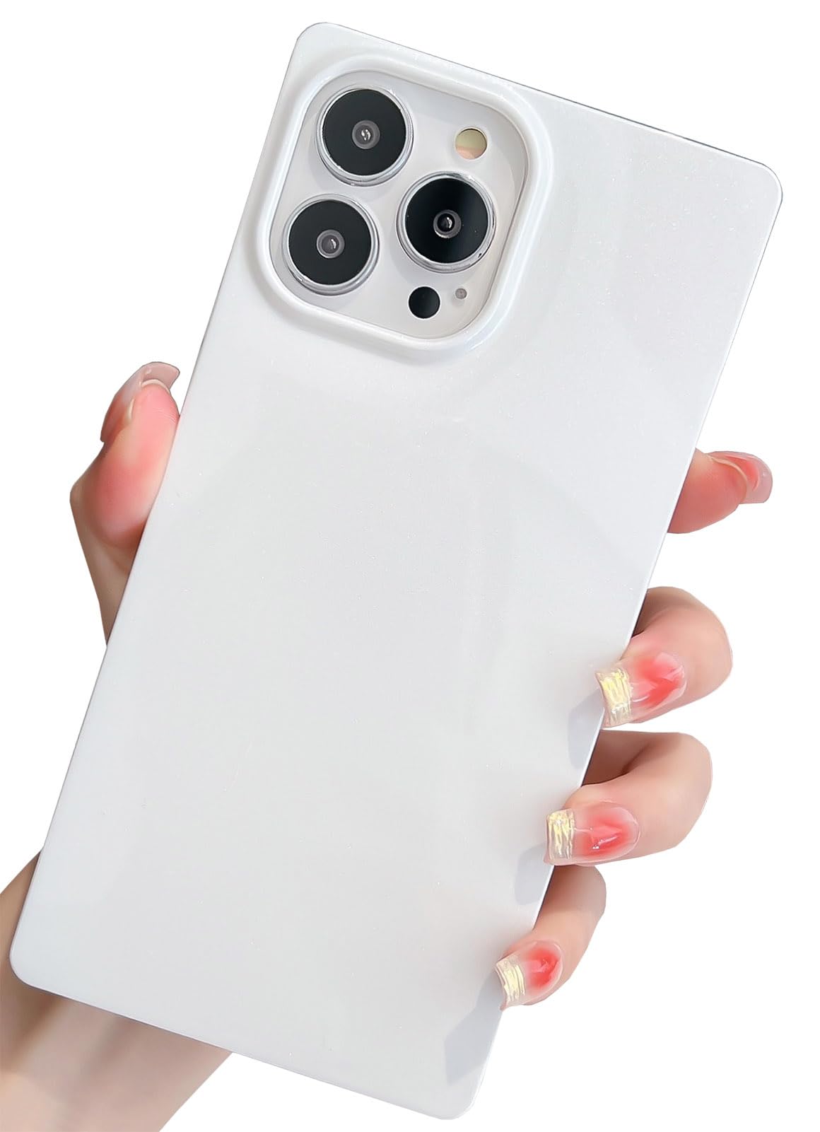 Photo 1 of KERZZIL Cute Rectangle Compatible with iPhone 14 Pro 6.1 Inch Case, Glossy Candy Color Pattern Slim Soft Silicone TPU Bumper Anti-Drop Back Shockproof Protective Cases Cover for Women Girls(White)
