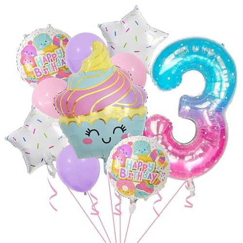 VGRDTW Ice Cream Foil Balloons, Party Balloons for Kids, Girls 3rd Birthday Decorations, 10P Neon Colourful Dessert Theme for Baby Shower Celebrations