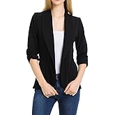 MINEFREE Women's 3/4 Ruched Sleeve Lightweight Work Office Blazer Jacket (S-3XL)