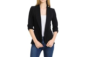 MINEFREE Women's 3/4 Ruched Sleeve Lightweight Work Office Blazer Jacket (S-3XL)