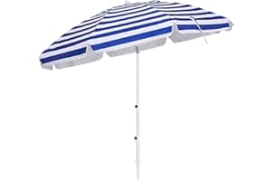 MEWAY 6.5ft Beach Umbrella with Detachable Sand Anchor & Tilt Mechanism, Portable UV 50+ Protection, Outdoor Sunshade Umbrella with Carry Bag, for Garden Beach Outdoor