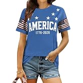 Beopjesk Women's Short Sleeve 4th of July Patriotic T-Shirt Summer Independence Day America Flag Raglans Graphic Tees Tops