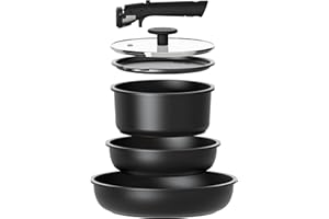 CAROTE 6pcs Pots and Pans Set Non Stick, Cookware Sets, Kitchen Set, Oven/Fridge Safe, Space Saving Pots Set, Nonstick Cookin