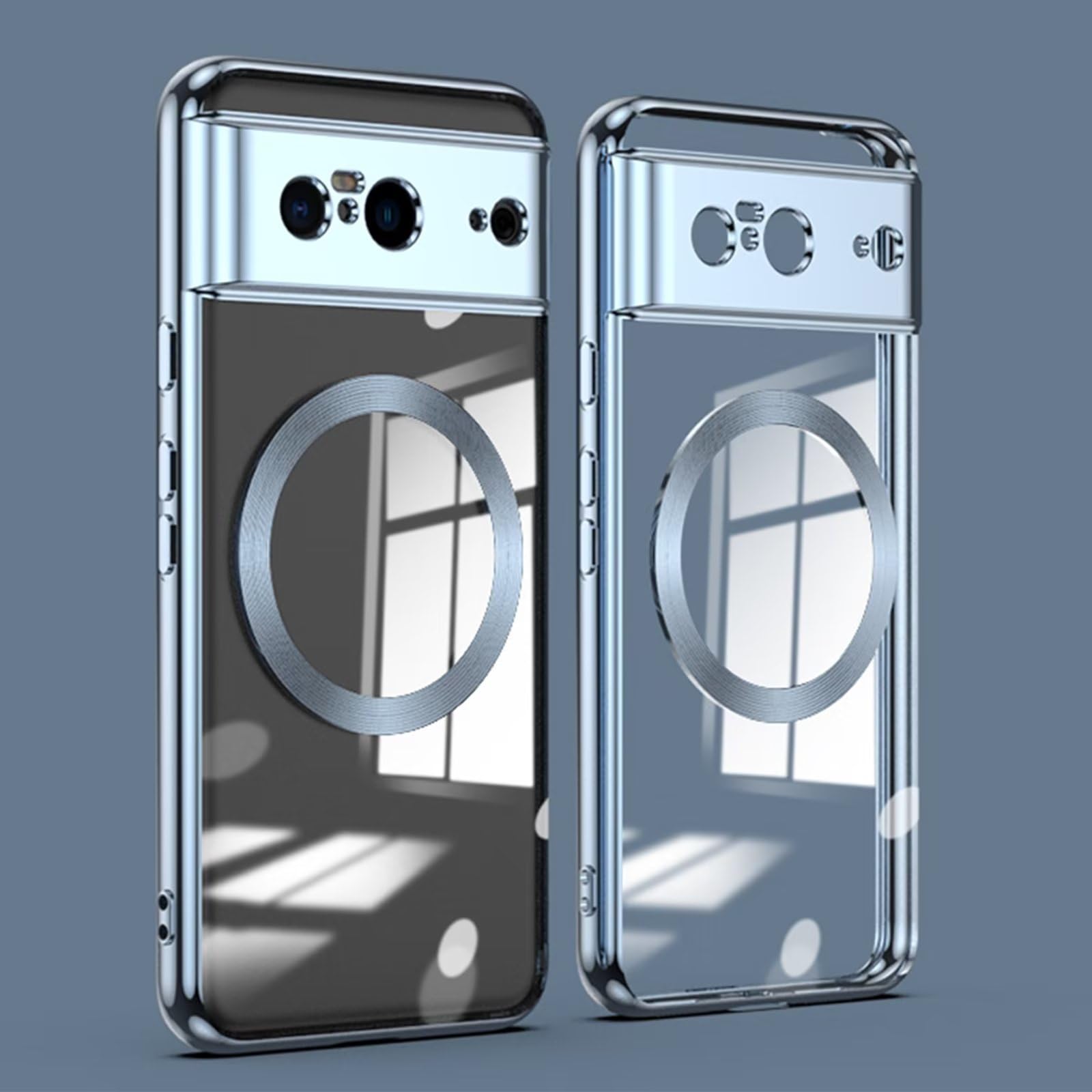 Jeelar ESONG Magnetic Clear for Google Pixel 8 Case with MagSafe[Wireless Charging][Camera Lens Cover Protection] Silicone Shockproof Protective Phone Cover[Non-Yellowing/Anti-Fingerprint]-Blue