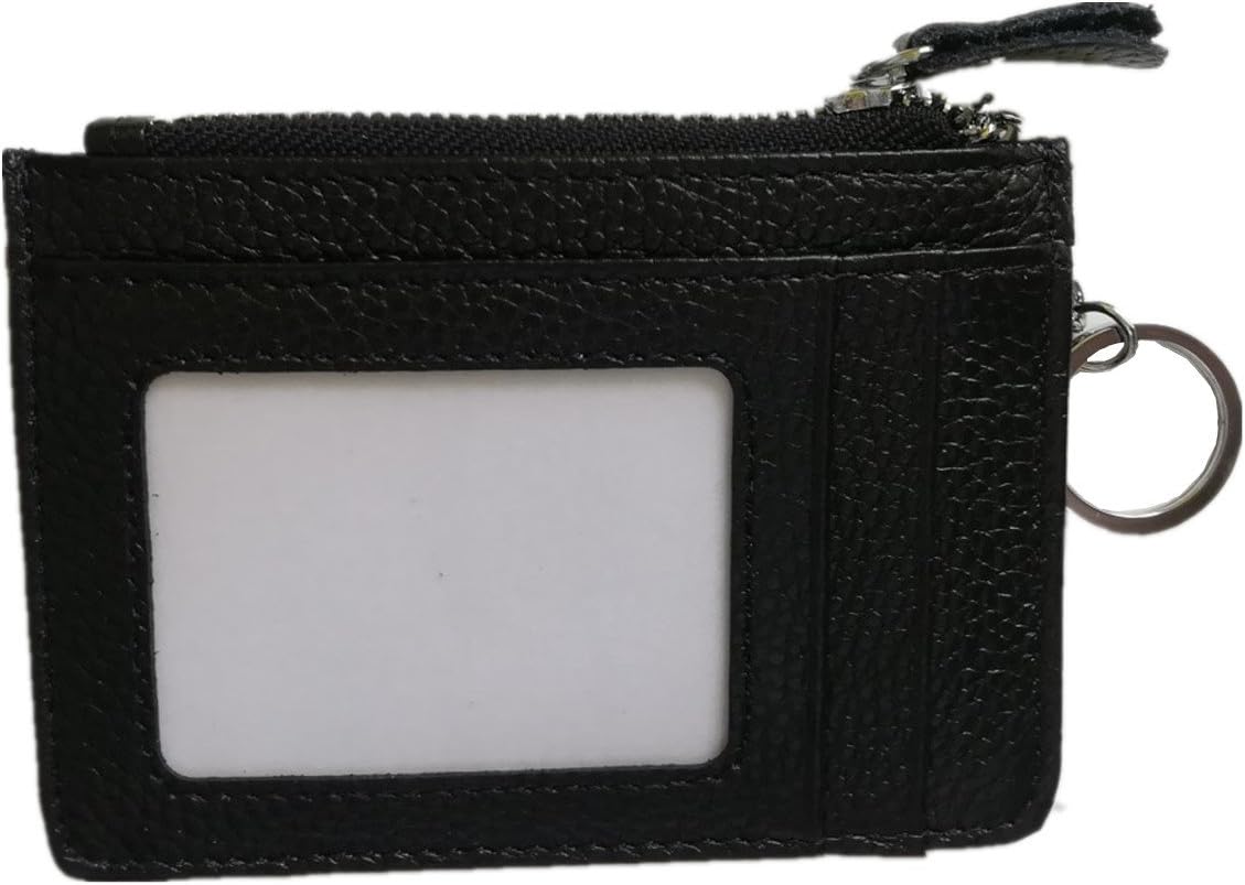 RFID Blocking Slim Wallet, Genuine Leather Wallets for Kids Mens Women with ID Window, Card Slots, Zip Coin Pocket and Key Ring
