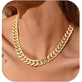 FindChic Chunky Cuban Link Chain for Women, Silver/Gold Plated Choker Trendy Statement Necklace, Thick Curb Chain Hip Hop Punk Jewelry Gift, Unisex Size 5/12/14mm