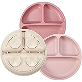 PandaEar 3 Pack Toddler Plates, Silicone Divided Suction Plate for Babies, BPA-Free 100% Food-Grade Silicone Unbreakable Baby