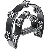Half Moon Musical Tambourine Double Row Metal Jingles Hand Held Percussion Drum Multicolor for KTV Party with Ergonomic Handle Grip (Black)