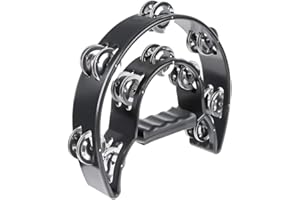 TENINYU Half Moon Musical Tambourine Double Row Metal Jingles Hand Held Percussion Drum Multicolor for KTV Party with Ergonomic Handle Grip (Black)