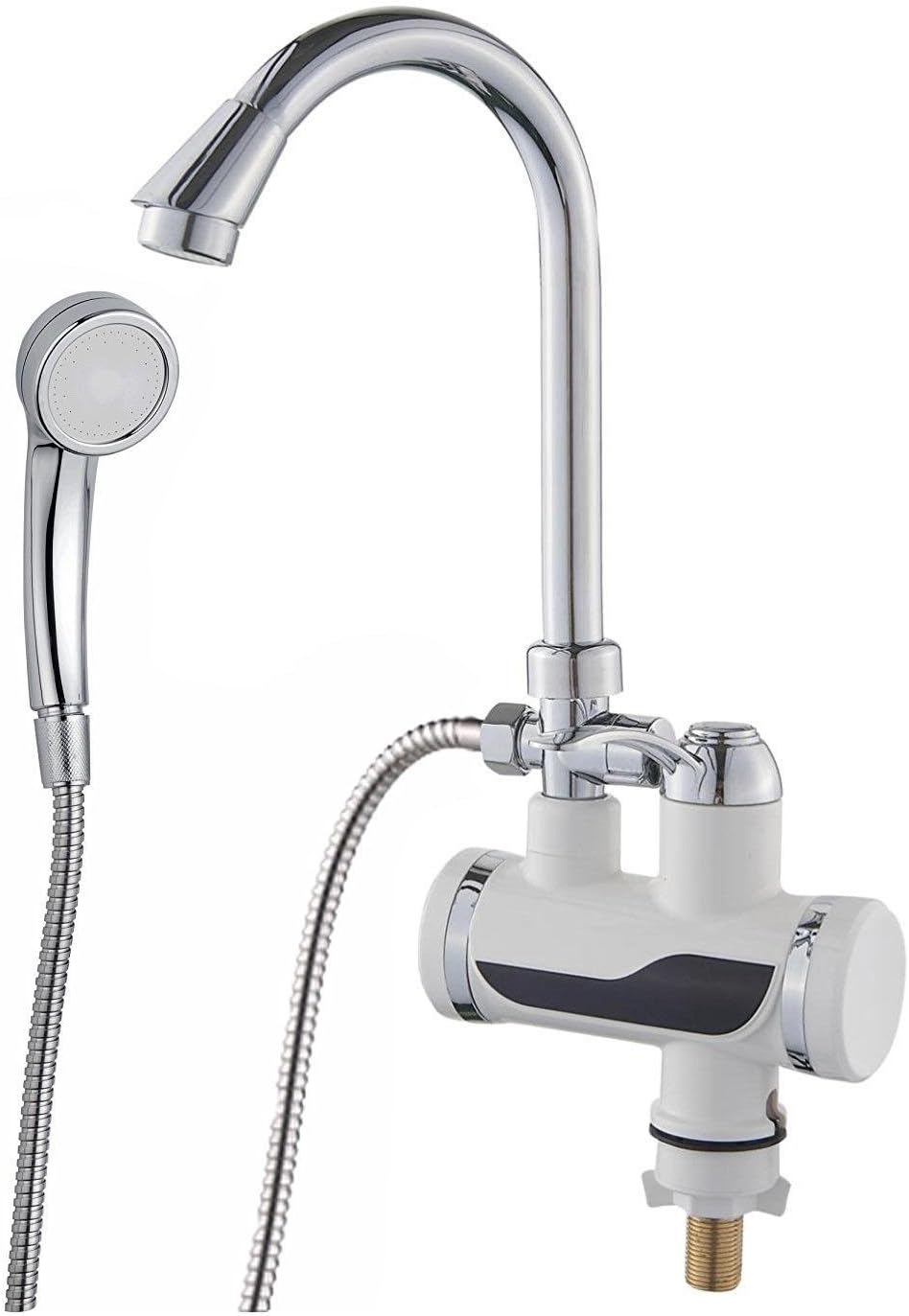 Instant Hot Water Tap Tankless Electric Faucet Water Heating Kitchen Faucet Hot and ColdInstantaneous Water Heater LED Digital Display Under Inflow Big Bend+Shower Set