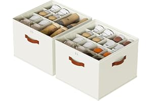 Oterri 2 Pack Shoe Organizer for Closet, Shoe Storage Boxes with Clear Lids and Reinforced Handles, Adjustable Dividers Fits 
