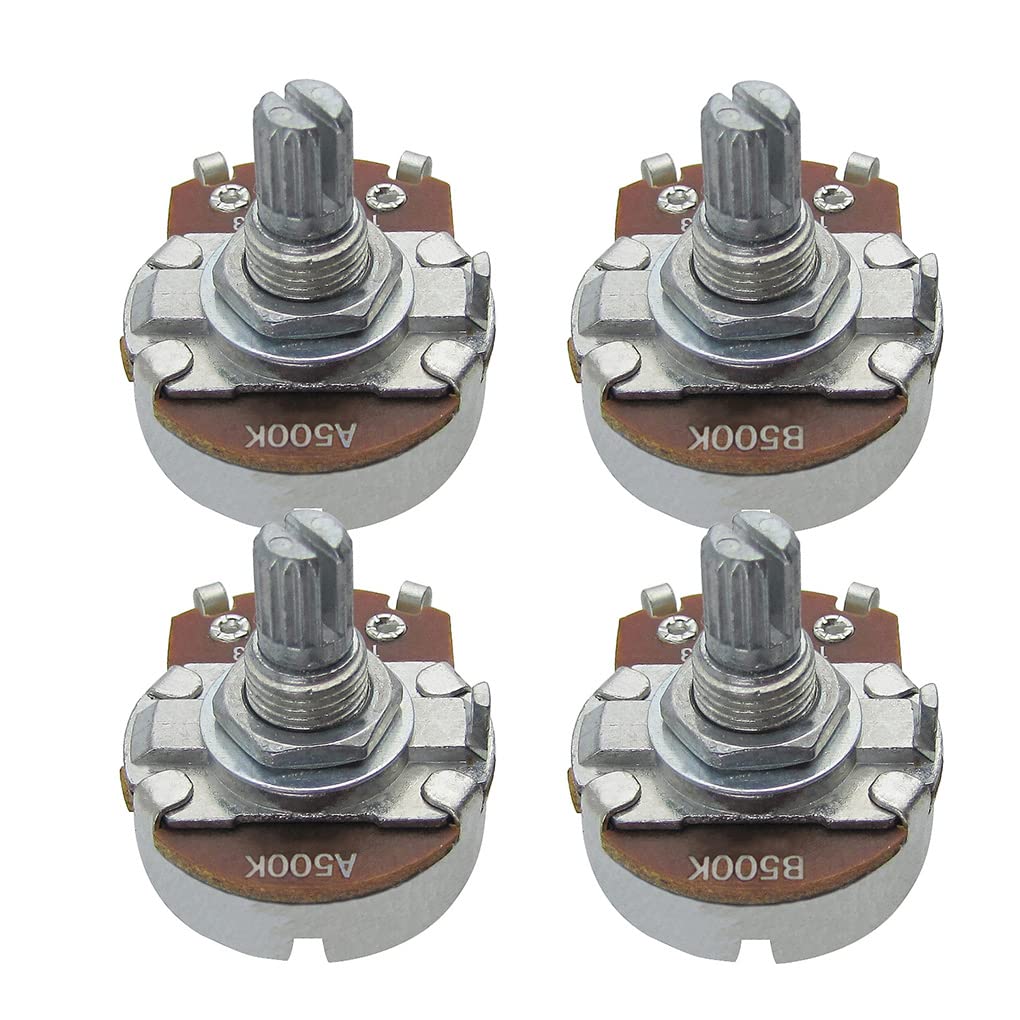 FLEOR 4pcs Full Size A500K B500K Potentiometer Guitar Tone Volume Control Pots with Bayonet L15mm Short Knurled Split Shaft