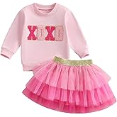 Kayotuas Toddler Baby Girl Valentines Outfit XOXO Heart Sweatshirt and Tulle Tutu Skirts Set Cute Spring Party Dress Clothes