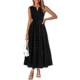MEROKEETY Spring Summer Midi Dresses for Women 2026 Casual Beach Vacation Sleeveless Boho V Neck Cotton Maxi Dress Pockets