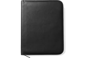 Premium Maruse Leather Portfolio Padfolio - Executive Folio for Men and Women with Zipper, Folio Document Organizer, Laptop Sleeve, iPad Case and Folder - Made in Italy, Black