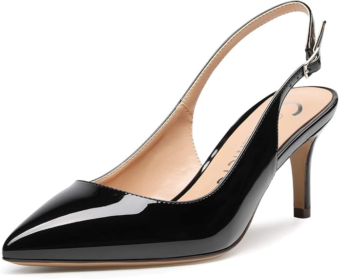 black kitten heel slingback shoes
