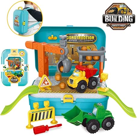 Amazon Corper Toys おままごと 工事現場 ごっこ遊び 大工さん 組み立て車 働く車 おもちゃ 子どもに向け 56pcs 工具セット 収納リュック 大工さん おもちゃ