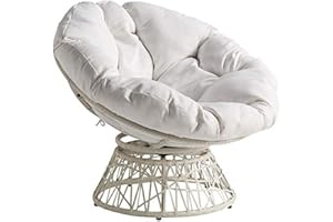 OSP Home Furnishings Wicker Papasan Chair with 360-Degree Swivel, White Frame with White Cushion
