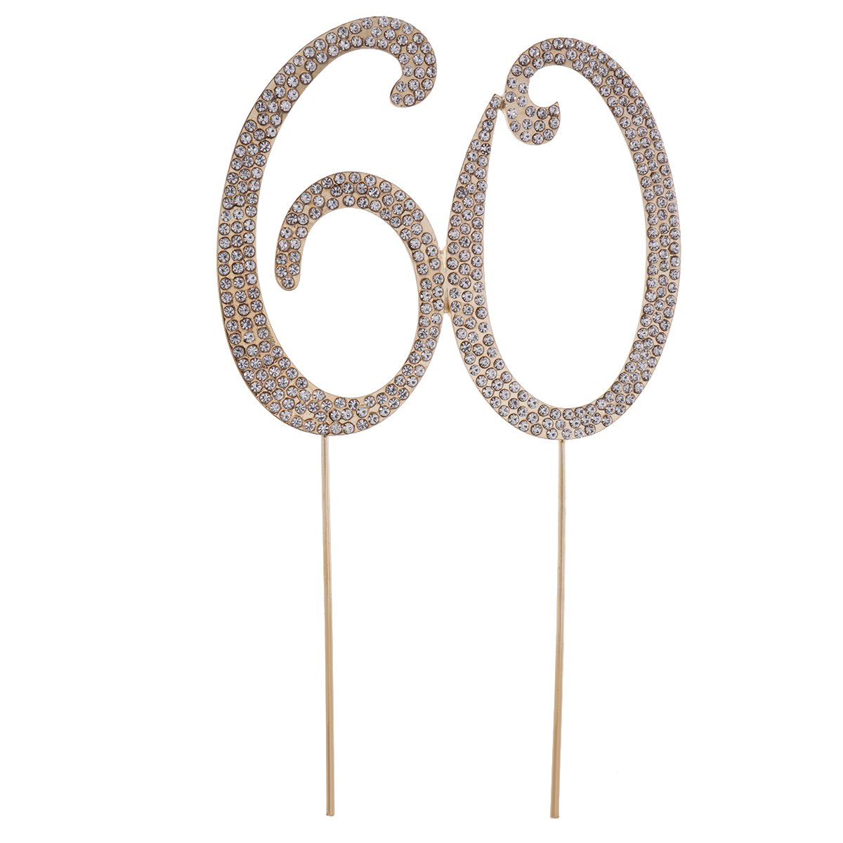 TOYMYTOY 60 Cake Topper for 60th Birthday Party or Anniversary Crystal Rhinestones Decorative Cake Topper for Party Supplies (Gold)
